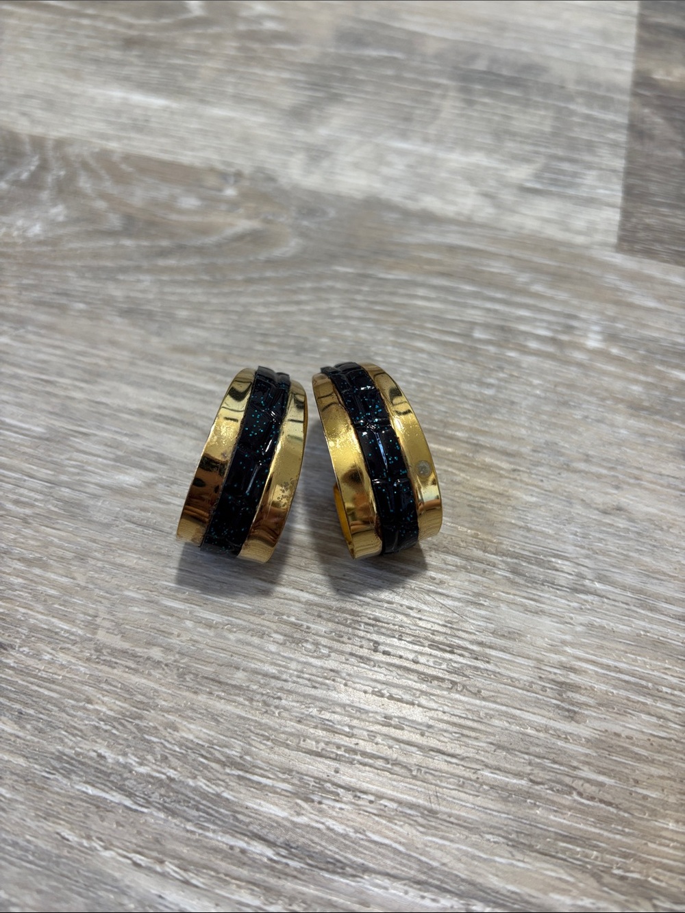 3/$10💕 VTG Gold and Black / Blue Glitter Hoop Earrings - Women Jewelry
